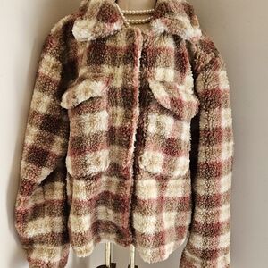 AVEC LES FILLES WARM GIRLY PLAID TRUCKER JACKET